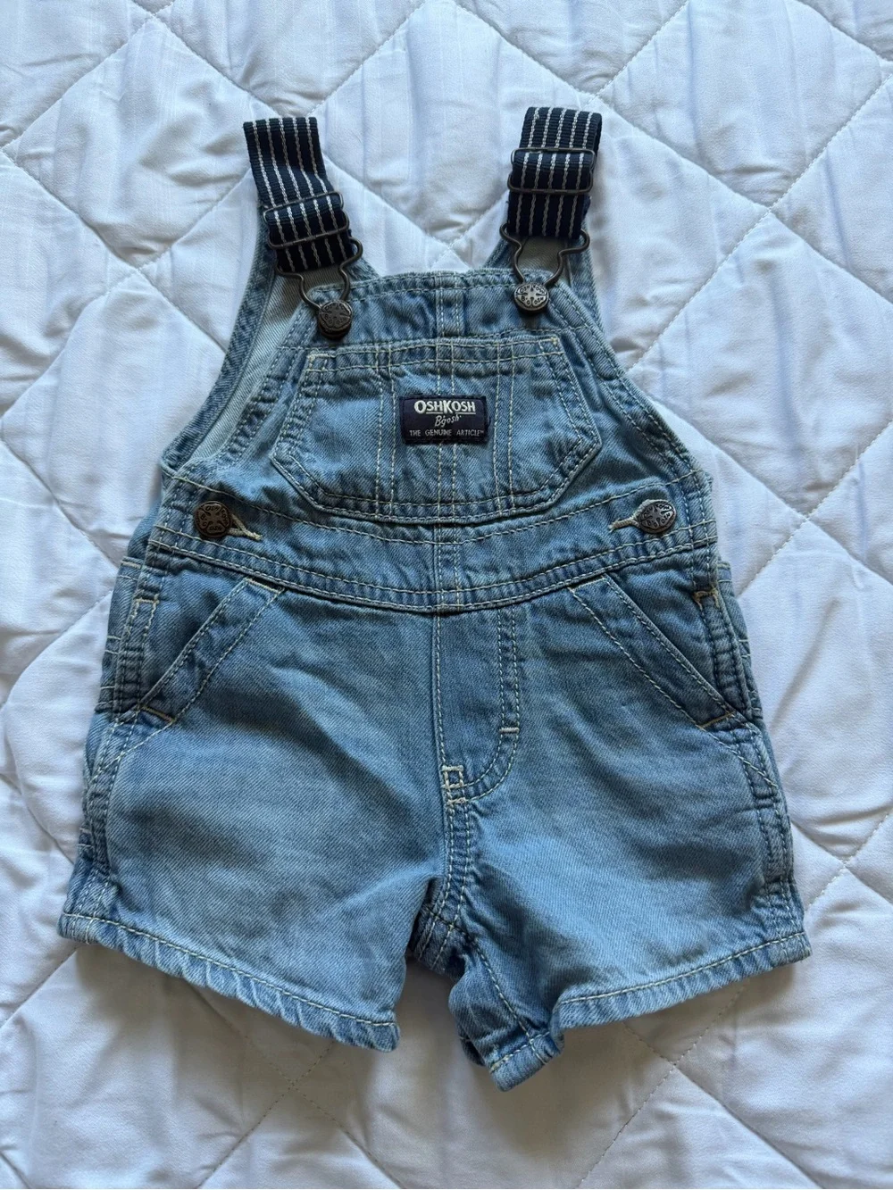 OshKosh B'gosh Light Blue Denim Shortalls with Striped Strap Accents